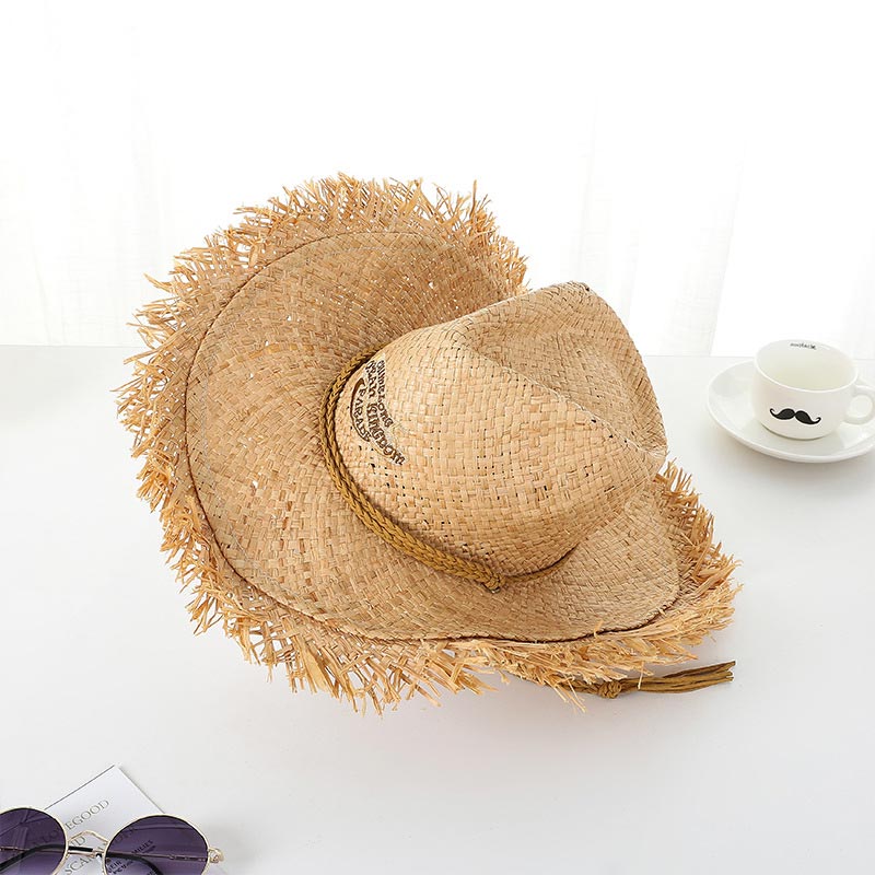 Embroidery Логотип Логотип Raffia Straw Cowboy Hat